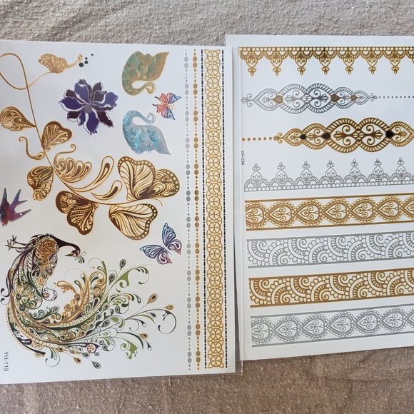 3 sheets Golden Silver Temporary Tattoo - Picture 3 of 11